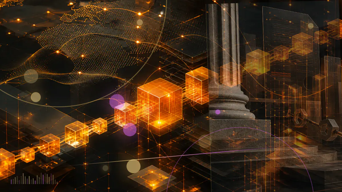 Conceptual illustration of a global payment network connecting payment cards, cryptocurrency wallets, stablecoins and blockchain settlement rails