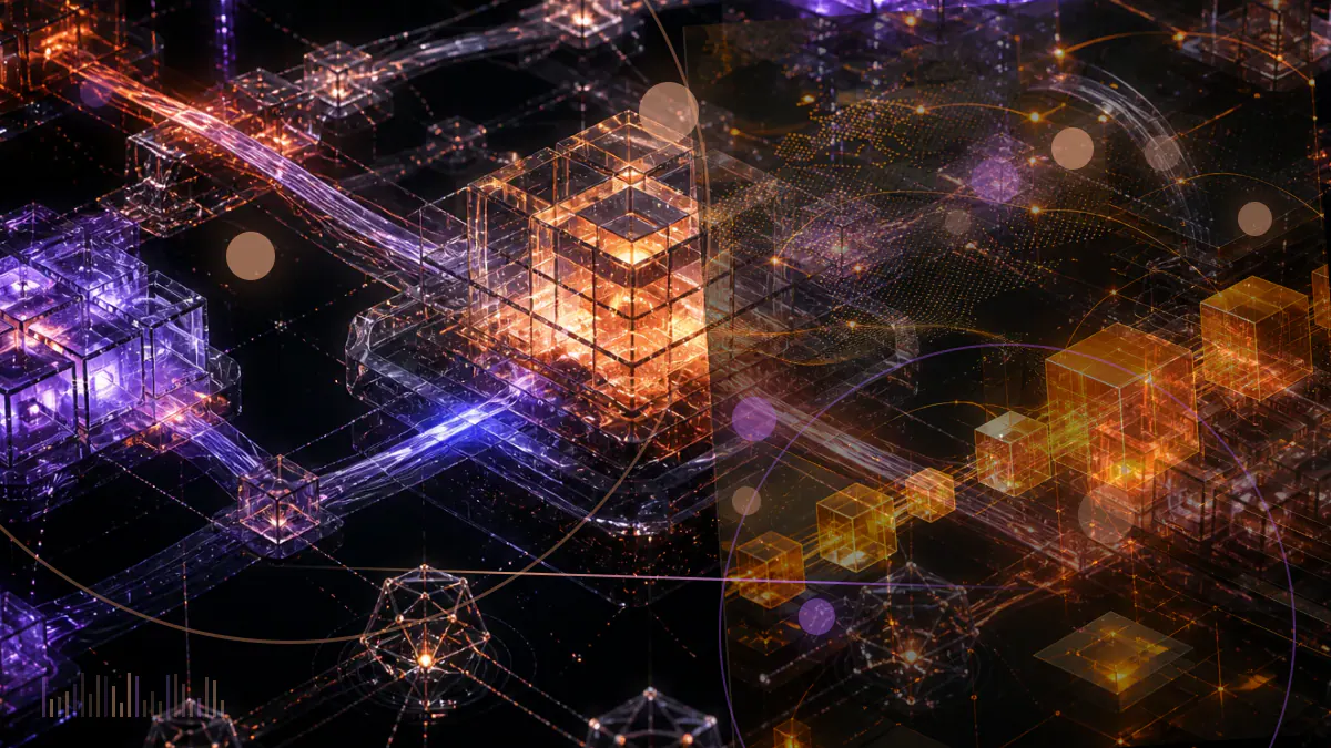 Conceptual illustration of the U.S. Capitol overlaid with a digital wallet, blockchain nodes and regulatory document motifs