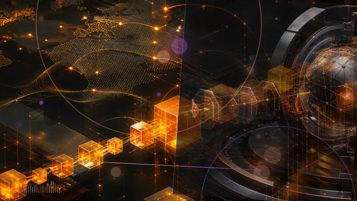 Conceptual illustration of central banks connected through a digital-currency policy framework with privacy, security and cross-border design paths