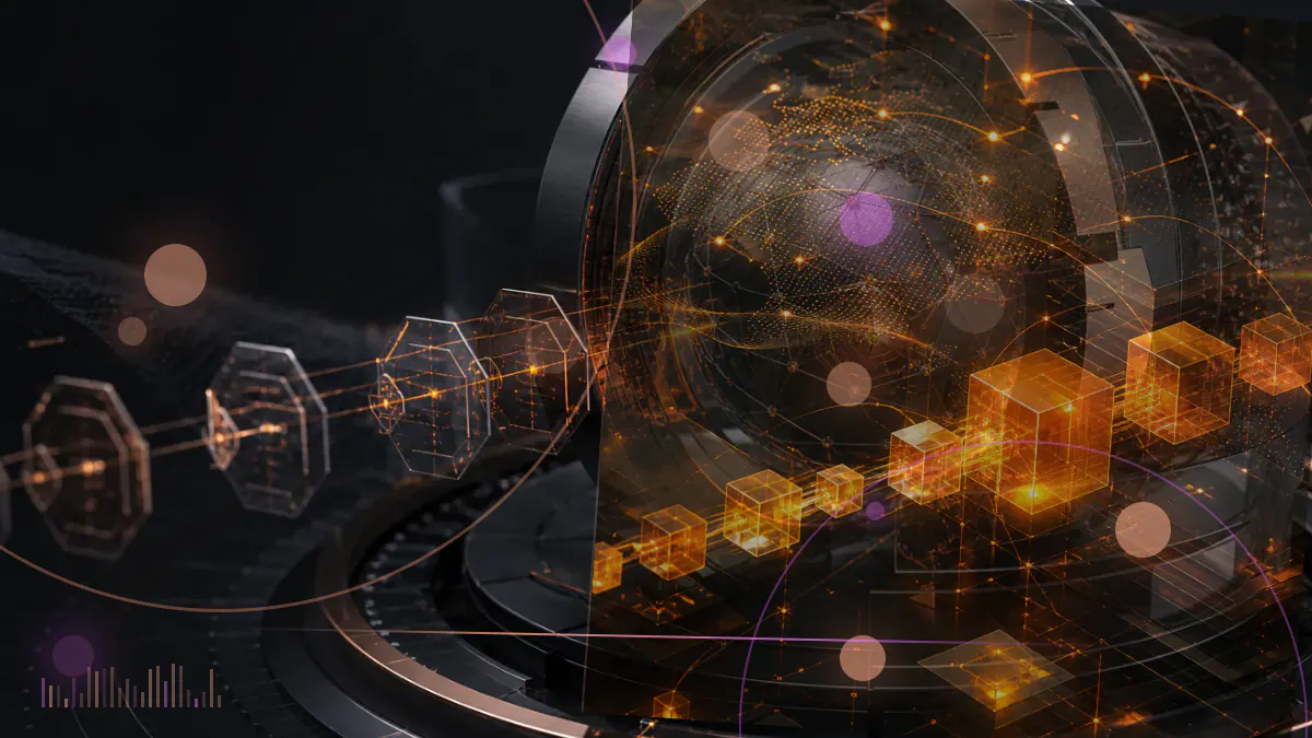 Conceptual illustration of a federal policy framework connecting digital assets, regulatory documents, payment networks and enforcement institutions