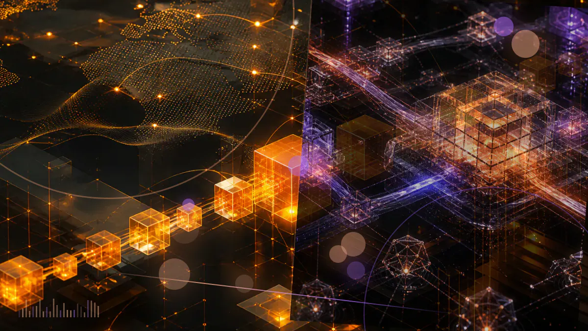 Conceptual illustration of XRP and Dogecoin symbols entering regulated exchange-traded market infrastructure