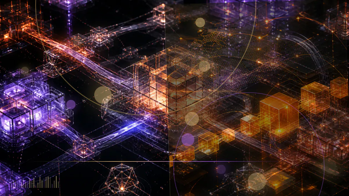 Conceptual illustration of a Japanese internet company connecting to a regulated Tokyo cryptocurrency exchange ledger