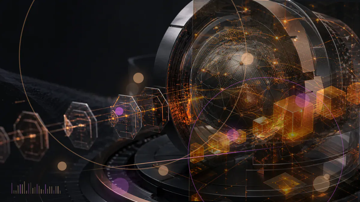 Conceptual illustration of a cryptocurrency ledger facing a United States Treasury hearing chamber