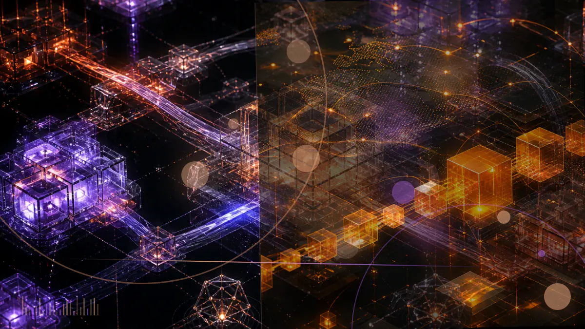 Conceptual illustration of a digital-asset ledger framed by U.S. regulatory and monetary institutions